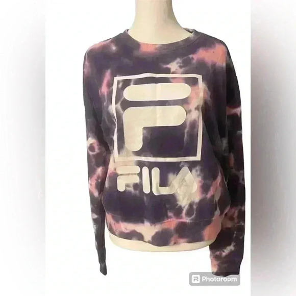 Fila Ashley Tie Dyed Crewneck Sweatshirt in purple pink & white womens size LG - Picture 1 of 8